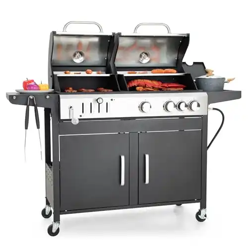 Captiva Designs Propane Gas Grill and Charcoal Grill Combo with Side Burner & Porcelain-Enameled Cast Iron Grate, Dual Fuel BBQ Grill for Outdoor Events & Backyard Barbecue, 690 SQIN Cooking A...