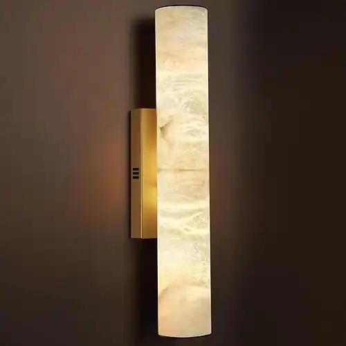 Alabaster Wall Sconces, 20" Brass Wall Sconce, Modern Bathroom Sconces, Indoor Gold Wall Sconces, Spanish Natural Marble Sconces Wall Lighting for Living Room, Bedroom, Hallway, Stairs