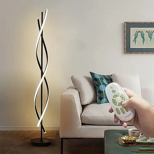 61inch Height; 60W DNA Spiral LED Floor Lights;Art Interior Decoration Home Nordic Floor Lamp Standing Lamp for Living Room Lighting ; 3Color Remote Control Dimming(Black)