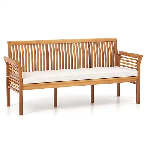 RELAX4LIFE 62.5 Outdoor Bench Acacia Wood - 3-Person Patio Bench 1200 LBS Weight Capacity