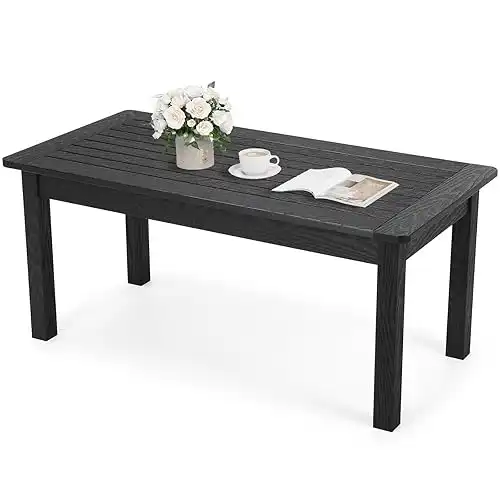Stoog Outdoor Coffee Table, All-Weather Poly Lumber Patio Side Table, Rectangle End Table for Backyard, Porch, Garden, Balcony & Deck, Black