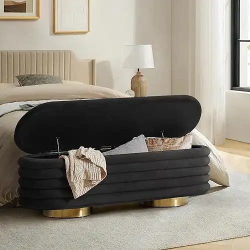 HULALA HOME Velvet Storage Bench, Button Tufted Design for Living, Room, Bedroom, Entryway, or Window, End of Bed Bench