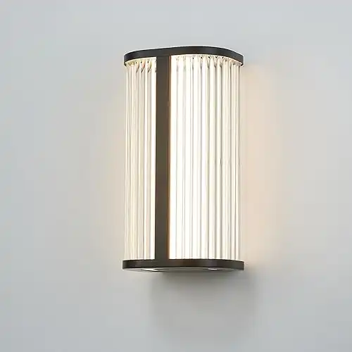 LED Wall Sconce with Reeded Glass, Adjustable Bathroom Sconce Wall Lighting Black Wall Light Fixture for Bedroom Hallway Corridor Living Room Stairway