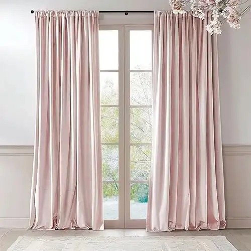 Lazzzy Pink Velvet Curtains Room Darkening Thermal Insulated Curtains 108 Inch Long Window Drapes for Bedroom Living Room Super Soft Luxury Rod Pocket Window Treatment, 2 Panels