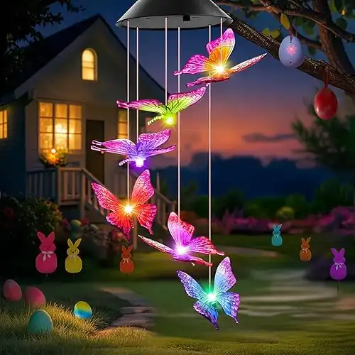 Easter Basket Stuffers for Adults, Mothers Day Mom Gifts, Winzwon Solar Lights Outdoor Wind Chimes for Outside Garden Yard Patio Porch Decor Hanging Butterfly Decorations, Birthday Gifts for Women Her