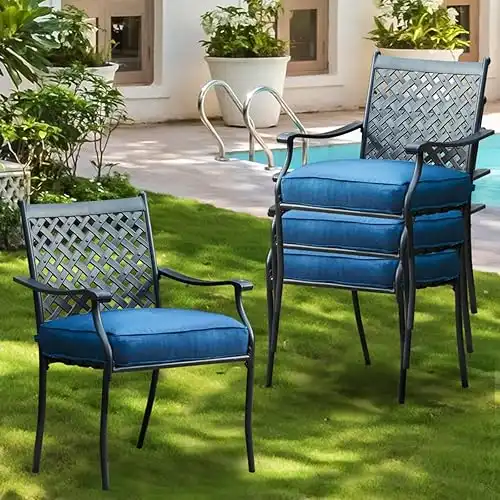 PatioFestival Patio Dining Chairs Stackable Outdoor Chairs Dining Furniture Set of 4,All Weather Frame with Thick Cushion for Porch,Yard,Balcony,Kitchen