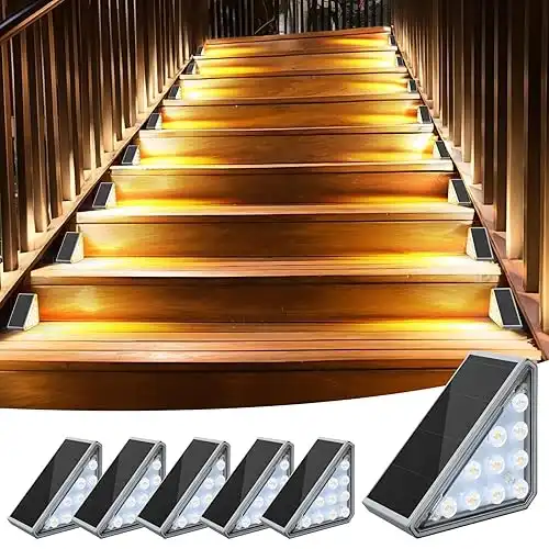 6 Pack Solar Stair Lights Outdoor Stair Lights with Waterproof IP67 LED Solar Light for Outside Light Decor for Stair, Deck, Front Step, Front Porch, Patio, Garden and Backyard