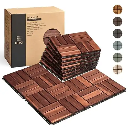 10 Pcs Premium Deck Tiles, Interlocking Deck Tile, Wooden Patio Flooring, All Weather for Balcony, Indoor and Outdoor Use