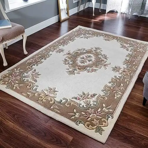 Handmade Royal Aubusson Traditional Wool Area Rug 6' x 9' Space Dyeing Imported Premium Wool Area Rug Unique Modern Design Carpet for Living Room, Bedroom and Dining Room (6' x 9',...