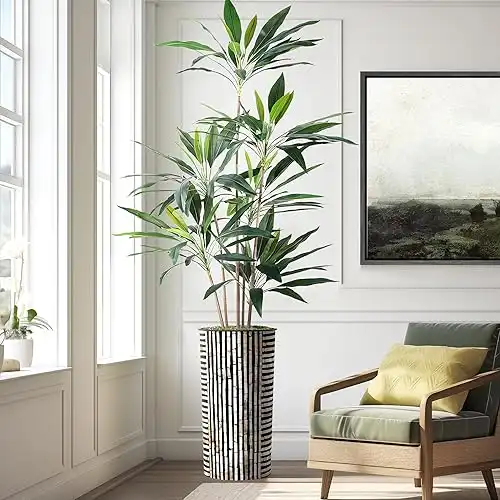 SIGNWIN Artificial Tree in Black and Brown Striped Planter, Fake Dracaena Tree Silk Tree for Indoor and Outdoor Home Decoration - 66" Overall Tall (Plant Pot Plus Tree)