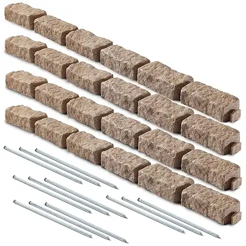 Beuta Landscape Edging | Garden Edging Border | No Dig Faux Stone Bricks for Lawn edging 4 Packs | Each Pack Has 6 Bricks 48"Lx 4"W x 2.25"H |