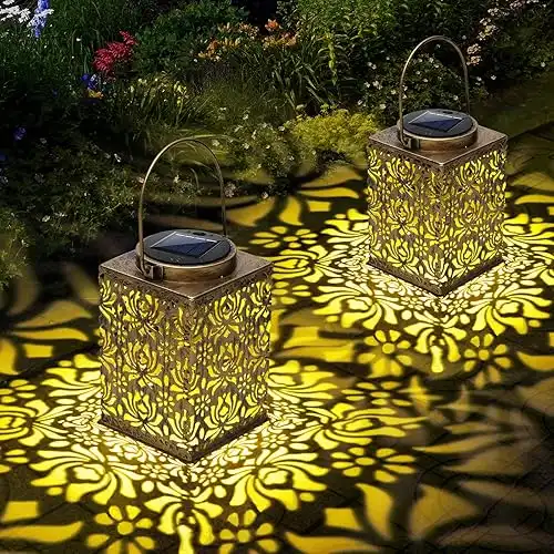 2 Pack Solar Lanterns Outdoor Waterproof - Metal Solar Garden Lights for Patio Porch Yard Garden Decor, Christmas Birthday Gifts for Women (Bronze)