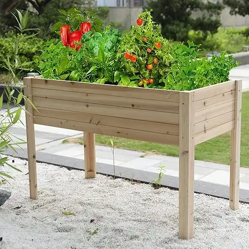 WONDER GARDEN Wooden Raised Planter Box with Legs - Planter Box Stand for Yard, Patio, Balcony, Grow Herbs and Vegetables Outdoors, Easy to Assemble, Comes with Liner