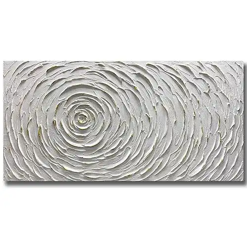 ART8YUQI Paintings - Contemporary Abstract Art Oil Painting On Canvas Texture 3D White painting Handmade Artwork Picture Canvas Wall Art Modern Home Decor living room Ready to Hang 24x48inch