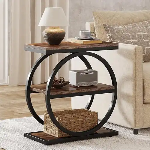 Tribesigns End Table, Narrow End Table with 3 Storage Shelves, Wood Side Table with Black Metal Frames, Industrial Small Sofa Side Table for Living Room, Slim Nightstand and Bedside Table for Bedroom