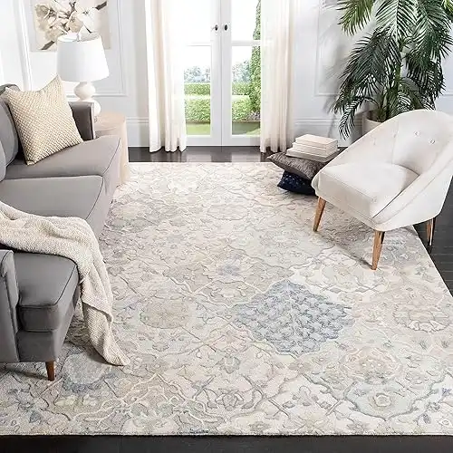 SAFAVIEH Glamour Collection 9' x 12' Grey/Blue GLM622F Handmade Premium Wool Area Rug
