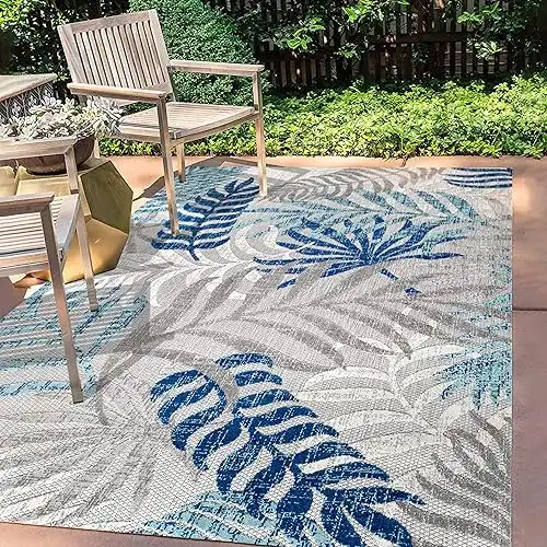 JONATHAN Tropics Palm Leaves Indoor Outdoor Area-Rug Bohemian Floral Easy-Cleaning High Traffic Bedroom Kitchen Backyard Patio Porch Non Shedding