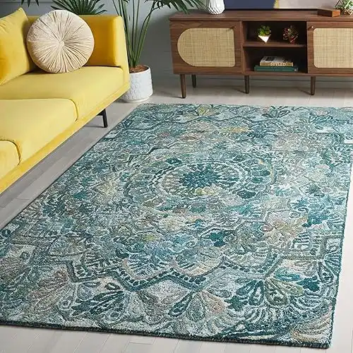 SAFAVIEH Marquee Collection Area Rug - 6' Square, Aqua & Green, Handmade Wool, Ideal for The Living Room, Dining Room, Bedroom (MRQ110M-6SQ)