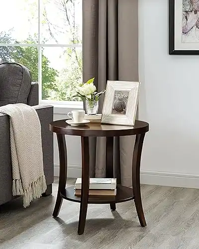 Roundhill Furniture Perth Contemporary Round End Table with Shelf, Espresso